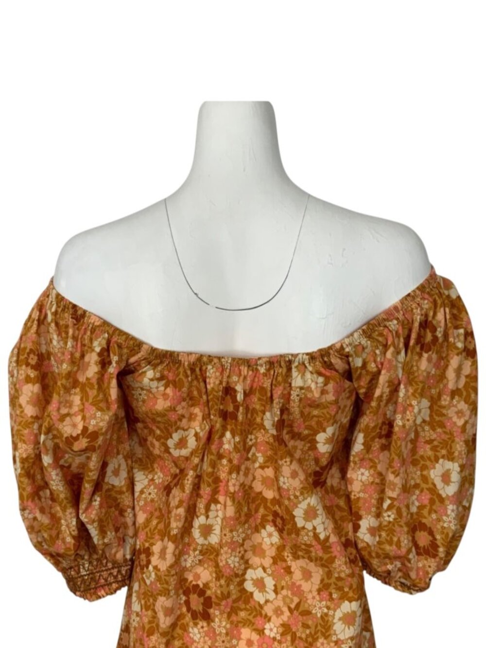 Spell and The Gypsy Anne Tunic Dress M Tan Floral Mini Off The Shoulder - Picture 12 of 16